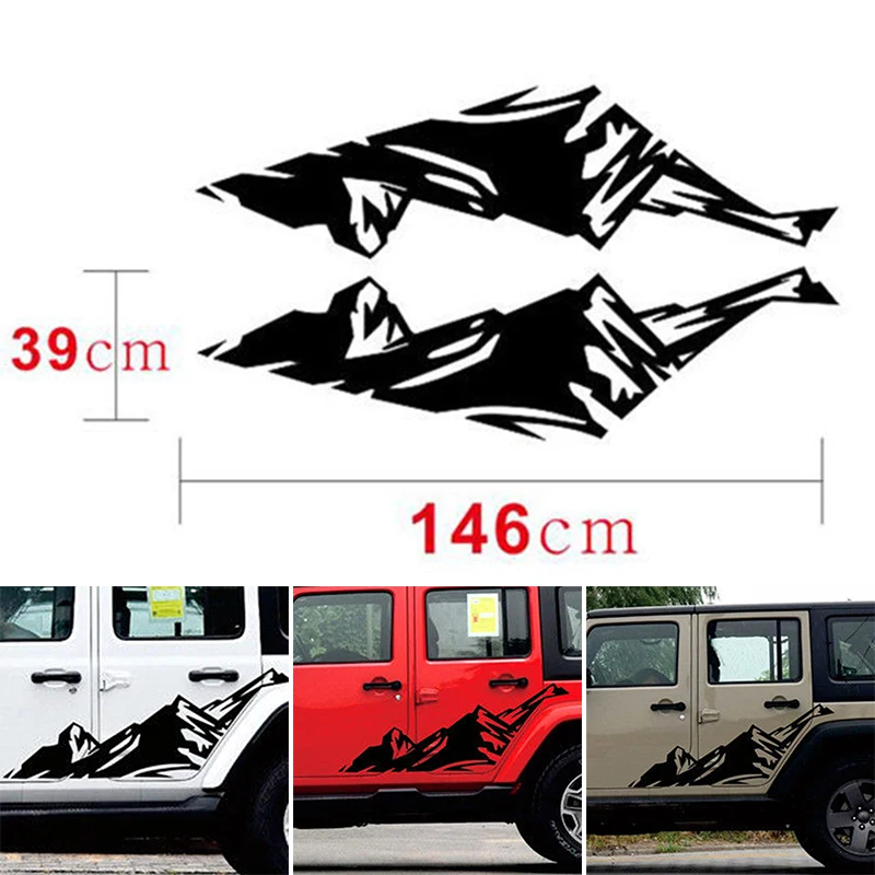 2 шт. черный виниловый автомобиль Снежная гора графика 146*39 см Высокое качество автомобиля боковая юбка Наклейка для Jeep Wrangler