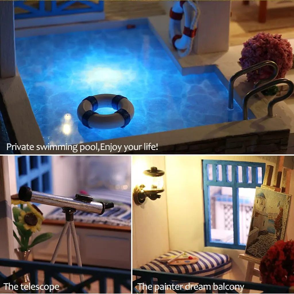 1:24 Scale Miniature Dollhouse Kit DIY Wooden Doll House Model with Mini LED Lights Educational Toys Gift for Children Adult 1:24 Scale Miniature Dollhouse Kit DIY Wooden Doll House Model with Mini LED Lights Educational Toys Gift for Children Adult