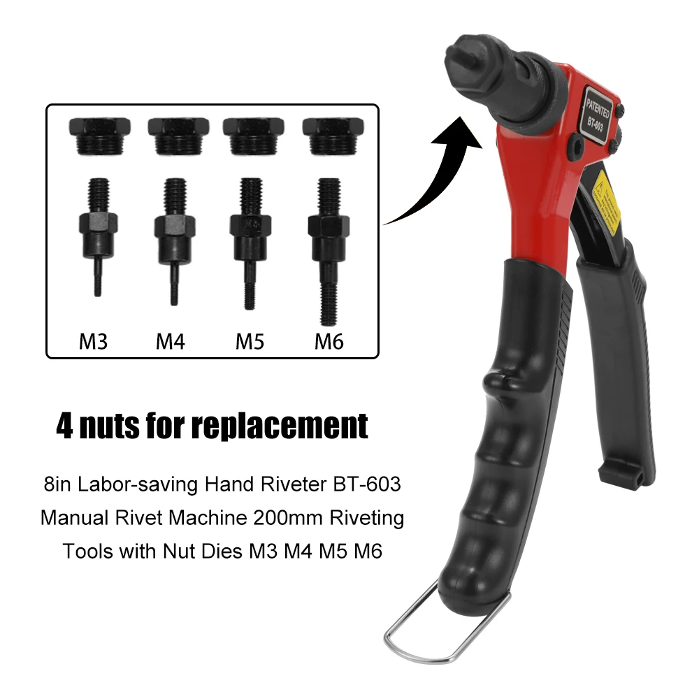 

8in Riveter Gun Labor-saving Hand Riveter BT-603 Manual Rivet Machine 200mm Riveting Tools Set with Nut Dies M-3 M-4 M-5 M-6