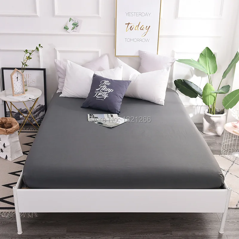 

100%Cotton Solid Fitted Sheet Mattress Cover With All-around Elastic Band Bed Sheet Bed Linen Pillowcase For Queen King Size