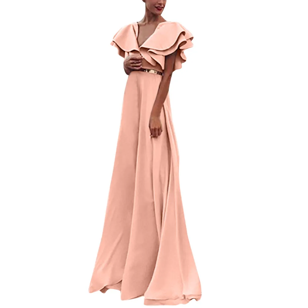

Party Dress 2019 Plus Size Women Fashion Floral Lace Wedding Elegant Floor Length Chiffon Party Dresses New Arrival
