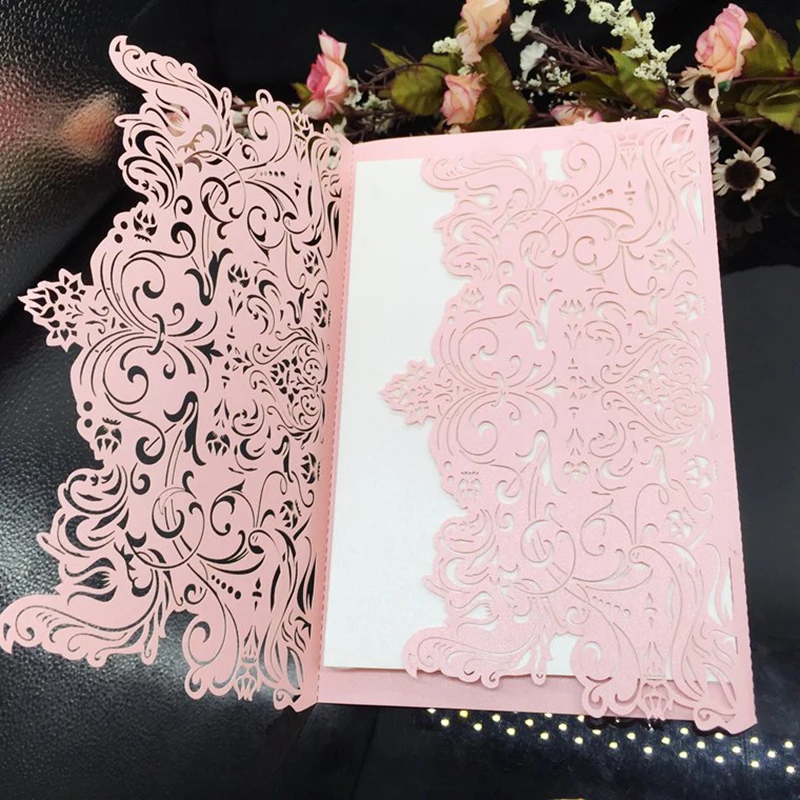 

25 X Wedding Invitation Card Personalized Laser Romantic Party Floral Lace Xmas
