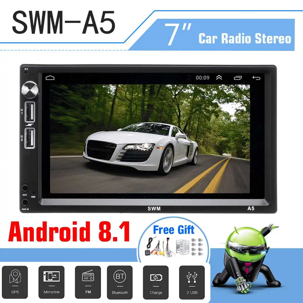 

7 inch SWM-A5 HD Car bluetooth Mobile Phone Interconnection MP5 Player GPS Navigation Android 8.1