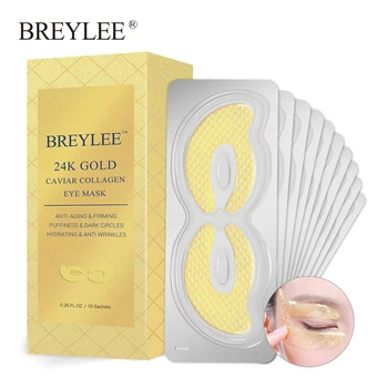

BREYLEE 24K Gold Eye Mask Caviar Collagen Essence New Style Eye Patch Anti Aging Remove Wrinkle Sheet Mask Eye Skin Care 10pairs