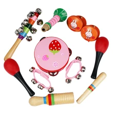 Percussion Musical Instrument Toy Kit Drum Bell Horn Hammer Tambourine Castanets Wooden Stick for Kids Baby Early Education 11PC