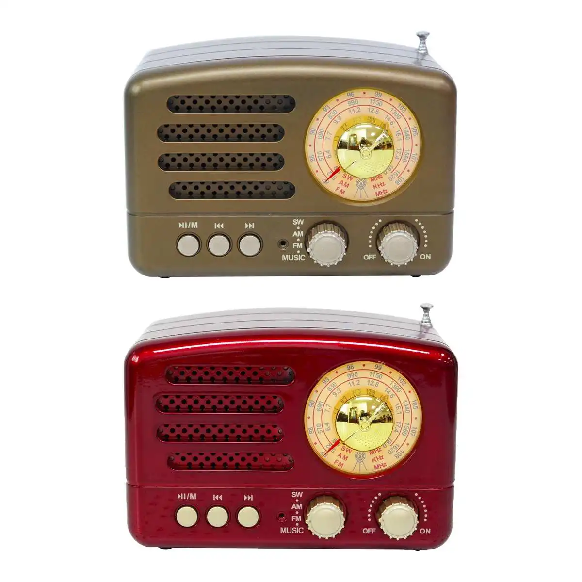 130x90x70mm Red/Coffee Portable Vintage Retro Radio AM FM SW Speaker TF