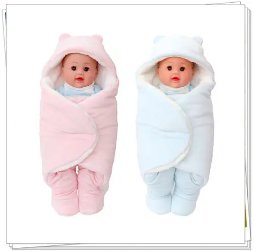 

UK Newborn Baby Infant Fleece Hooded Swaddle Wrap Swaddling Blanket Sleeping Bag