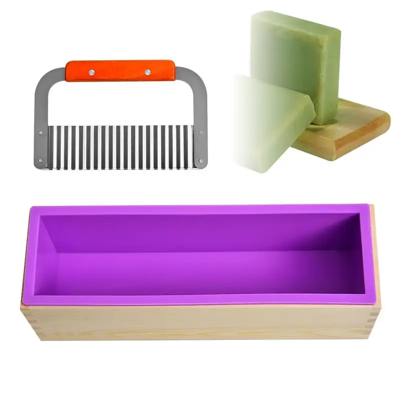 

1200G Rectangle Silicone Toast Mold With Wooden Box Wave Soap Loaf Cutter Mold And Soap Cut Set Straight Cutting Die