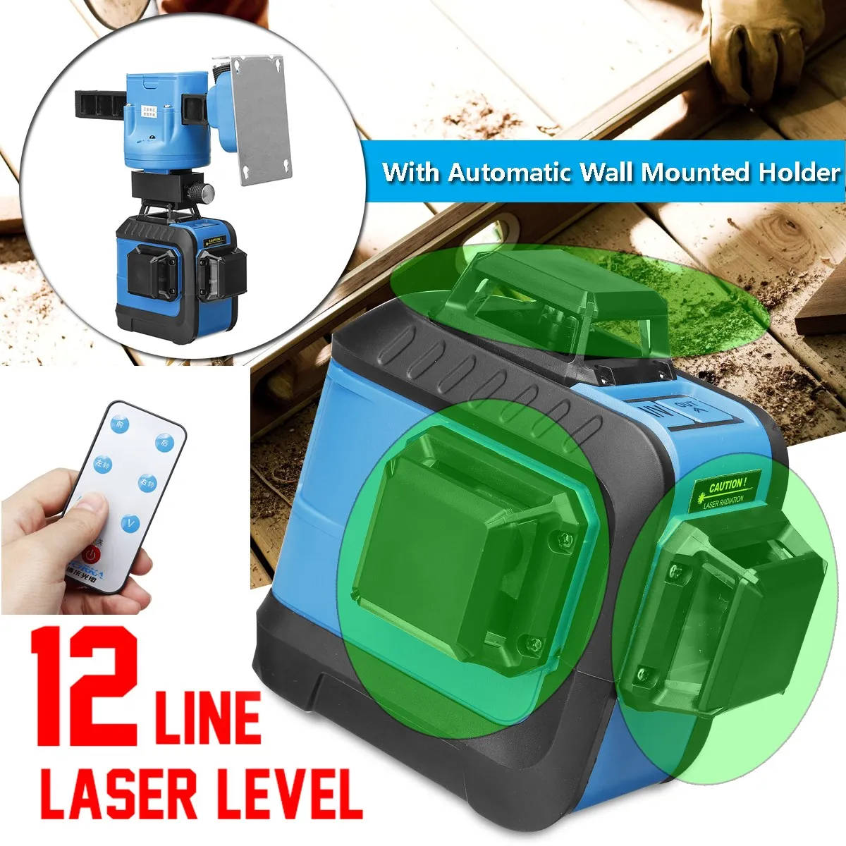 

Green Laser Level Self Leveling Measure 12 Lines 3D 360 40m Auto Control Wall Mount Automatic Holder Shockproof Shatterproof