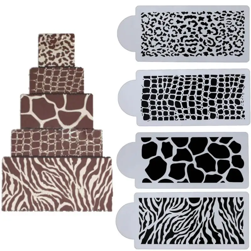 

4Pcs Animals Skin Cake Stencil for Wedding Fondant Cake Decorating Tool Baking Top Stencil Cake Kitchen Tools