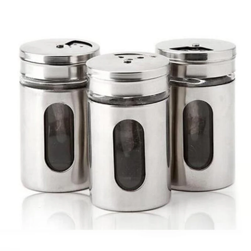 

Hot Style 4 Different Needs Rotating Holes Spice Jars Condiment Pot Salt Pepper Kitchen Storage Stainless Steel Glass Container