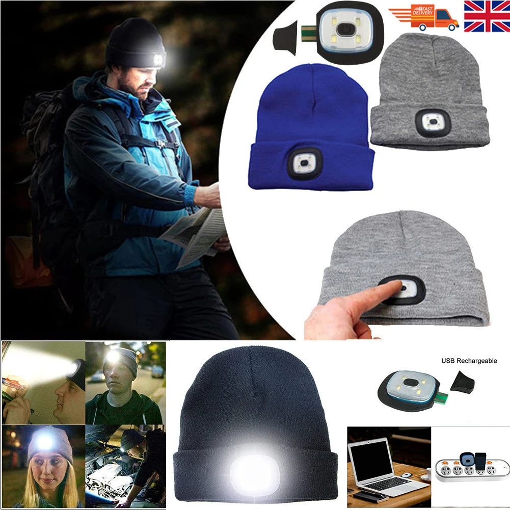 Женская Мужская уличная спортивная зимняя теплая вязаная шапочка шапка с 4LED светильник F3