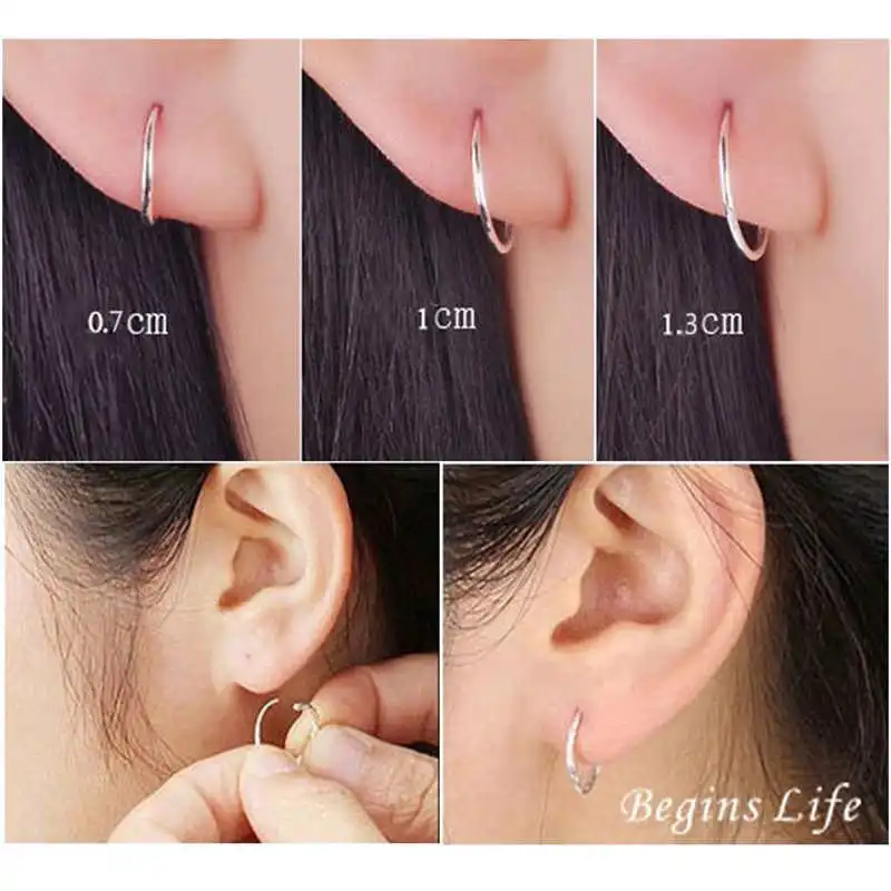 

1Pair of hoop rings 13mm Quality silver endless lip nose ear studs