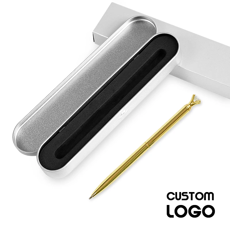 

1pc New Simple Diamond Head Metal Pens Creative Student Stationery Laser Custom Ballpoint Pen Fashion Signature Pen With Pen Box
