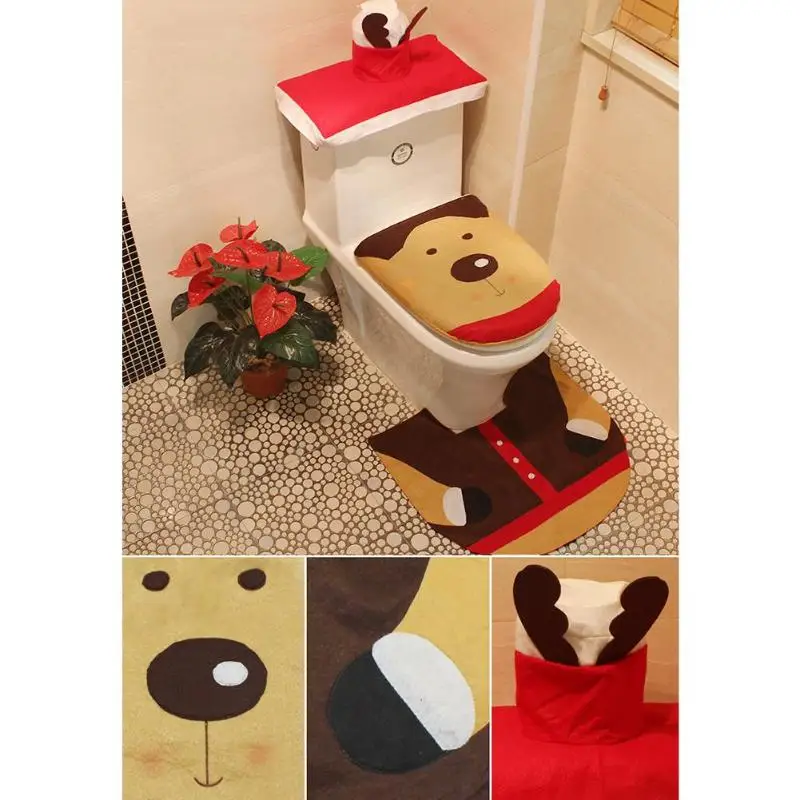 

3pcs Christmas Snowman Bathroom Mat Set Toilet Seat Cover Anti-Slip Toilet Rug Washroom Set Chirstmans decorations for Home 2017
