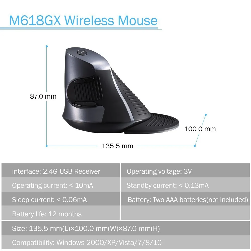 Mouse sem Fio Case para Computador Ópticos com 3 Delux Ergonômico Vertical Botões 1600 Dpi Ratos Cores Silicone Borracha Portátil M618gx 6 - Imagem 6