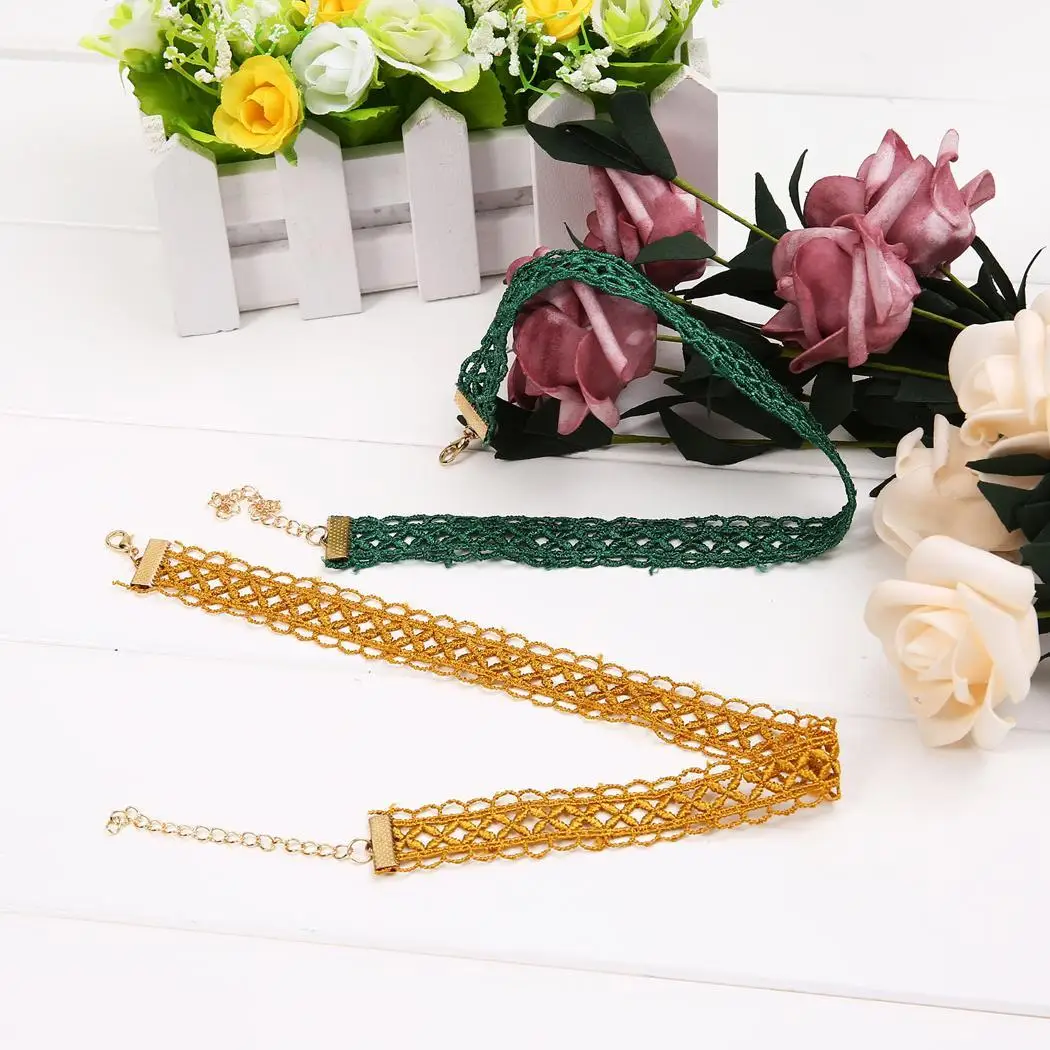 

Lace 32 Women Gothic Casual 12 Yellow Hot Geometric Choker 15 Tattoo 6 Hollow out Necklace Retro Green 39cm 4inch