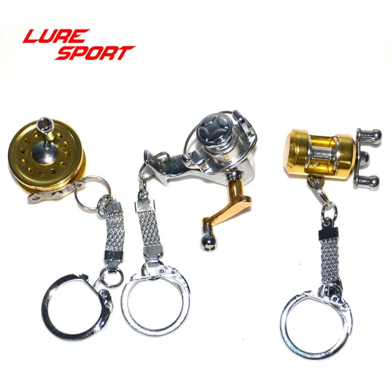 LureSport 2 قطعة مصغرة بكرة لف صنارة صيد يطير الصب بكرة البسيطة مفتاح سلسلة الصيد عجلة