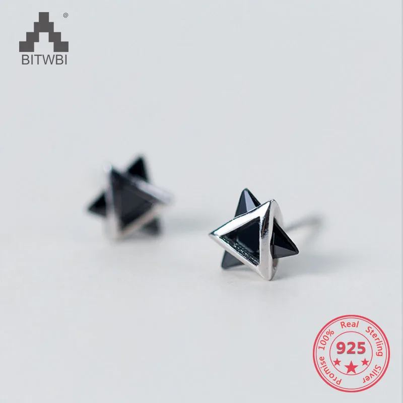 

925 Sterling Silver Simple Geometric Round Triangle Cube Ball Natural Zircon Stud Earring Fine Jewelry for Women