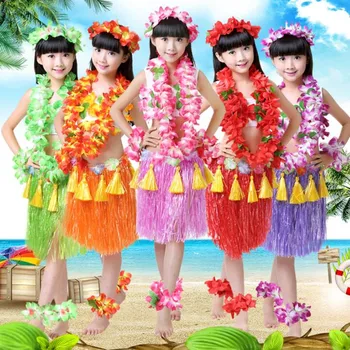 

2019 Hawaii Flower Lei Headband Garland Wreath Hula Grass Skirt Kids Girls Fancy Dress Decor Beach Tropical Party Favors