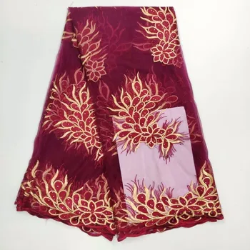 

Latest wine African Lace Fabrics Embroidered African tulle French Lace Fabric With Beads 2019 French Net Tulle Lace