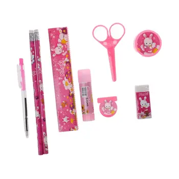 

9pcs Stationery Set of Pencil Box Package Regle Scissors Gum Pen Glue Kid Gift