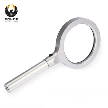 

FGHGF 5-10 Times Aluminum Alloy 12 Bright LED Lamp Reading Magnifying Glass Handheld Magnifier With Shockproof Cloth Bag