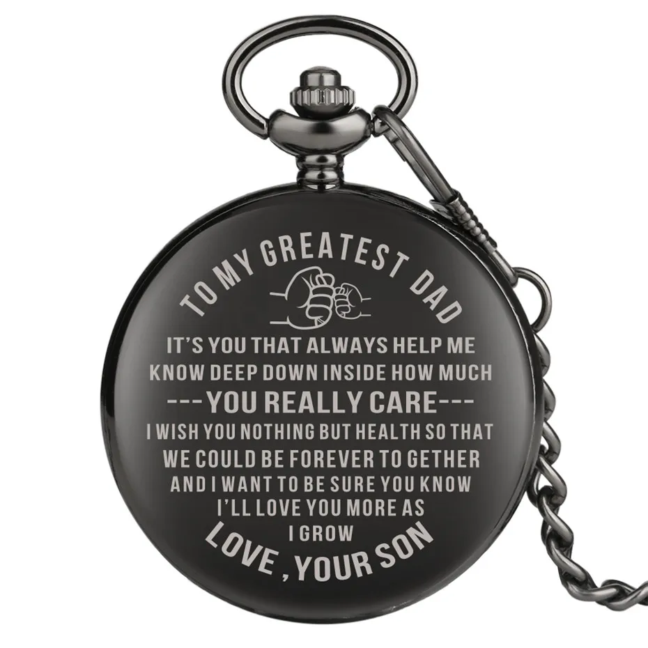 Vintage Smooth Black To My Greatest Dad Theme Quartz Pocket Watch Best