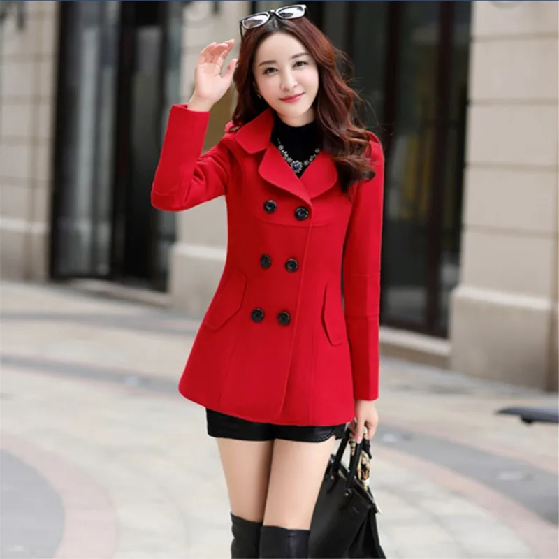 Goedkoop 2019 Nieuwe Elegante Vrouwen Wol Plus Size Geel Rood Kaki Maxi Lange Jas Slanke Vrouwelijke Wollen Combineert Manteau Femme Gewaad bovenkleding