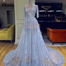 Благородные синие бисерные вечерние платья с прозрачным Дубаи турецкое платье для выпускного вечера в арабском стиле восточные средние вечерние платья Robe De Soiree