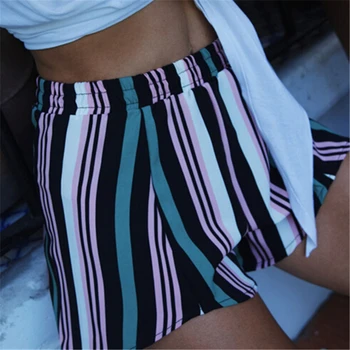 

Summer Women High Waisted Shorts Casual Women Short Striped Mini Trousers Elastic Waist Ladies Shorts Pantalon Corto Mujer