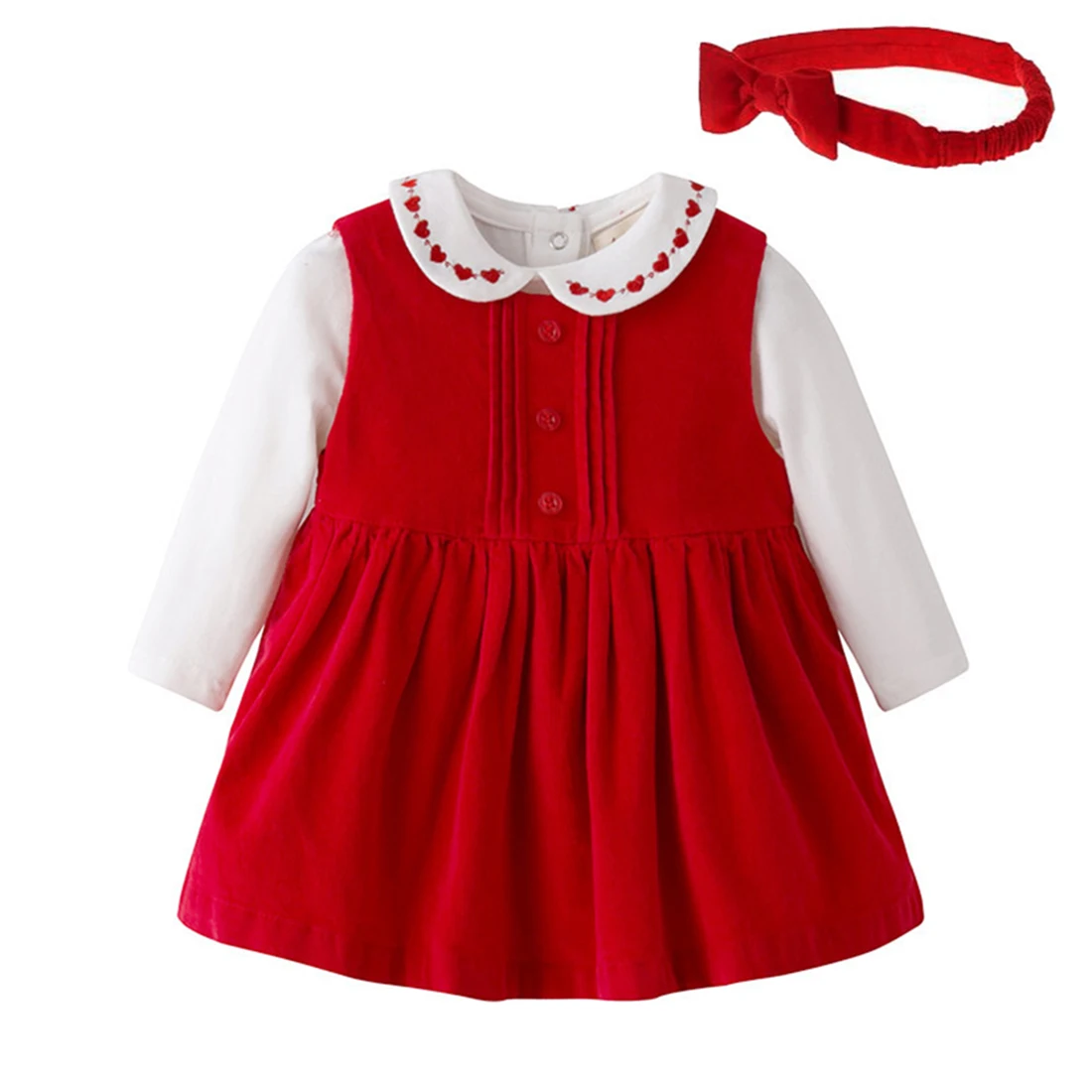 

Baby Girls 3 Pieces Christmas Outfit Dress Set White Romper+Sundress+Headband