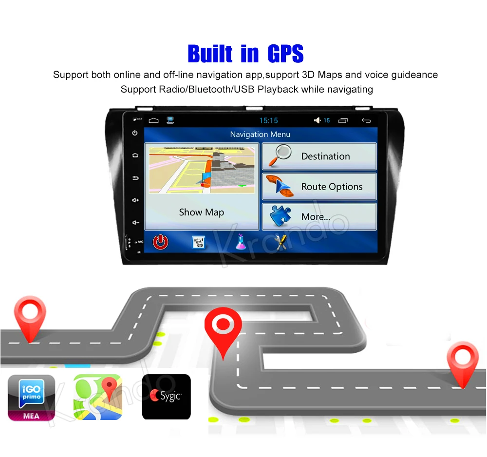 Perfect Krando Android 8.1 10.1" IPS Big Screen Full touch car navigation system for Mazda 3 2004-2009  audio player radio gps BT wifi 5