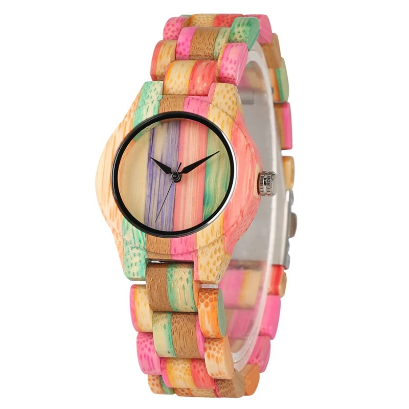 

2019 New Fashion Colorful Wood Watch for Women Unique Slim Candy Color Bamboo Wooden Bracelet Quartz Ladies Dress Casual Watches