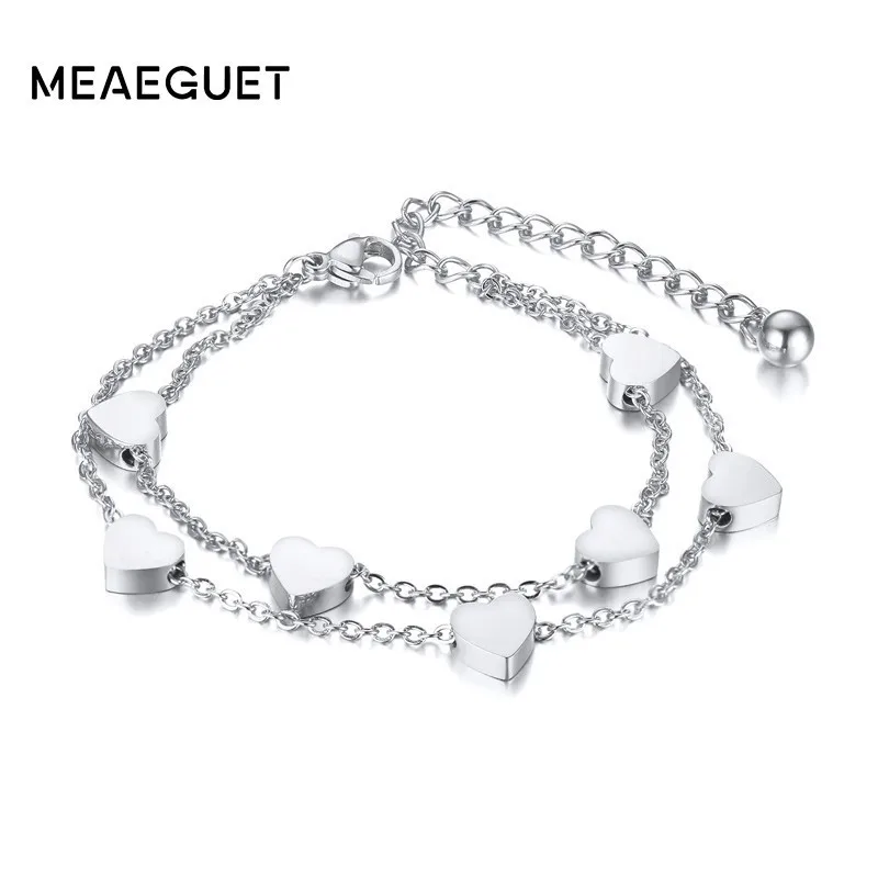 Двухслойная цепочка сердце любовь из нержавеющей стали браслет золотые и серебряные женские ювелирные изделия