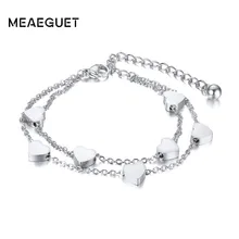 Двухслойная цепочка сердце любовь из нержавеющей стали браслет золотые и серебряные женские ювелирные изделия