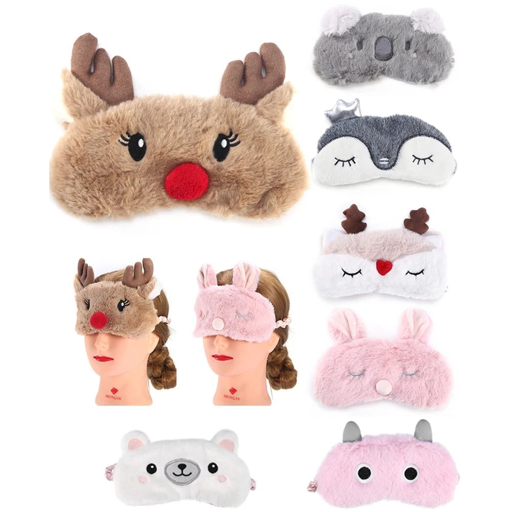 

Cartoon Sleeping Mask Cute Animal Eye Cover Sleeping Eyeshade Christmas Deer Travel Nap Eye Shade Blindfold Plush Sleeping Mask