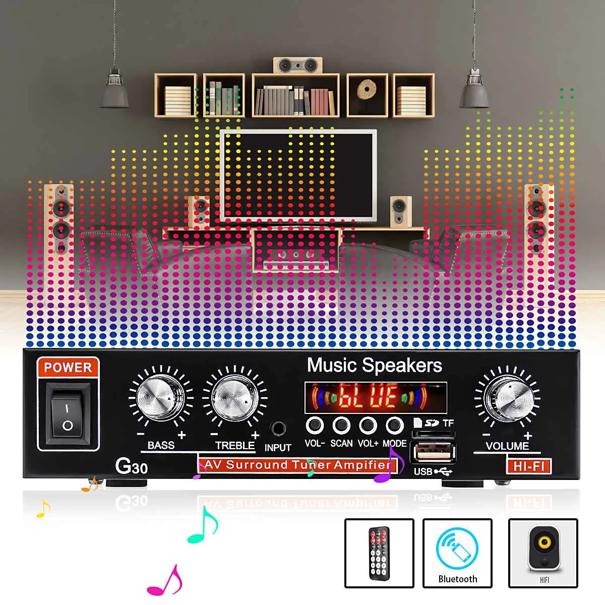 Buy 220V HiFi Amplifier bluetooth Home Theater Stereo Power Amplificador Audio Car Amplifiers FM TF AUX MP3 Player Remote Control