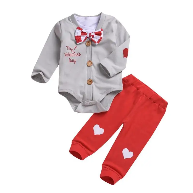 

Valentines Day Baby Clothes Set Long Sleeve Cute Buttons Coat Rompers Pants