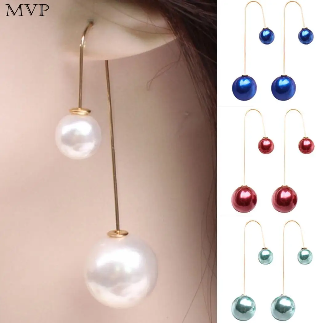 

Women Elegant Artificial Pearls U Type Hook Pierced Casual Dangle Round Earrings 1cm/0.4inch 1.7cm/0.7inch