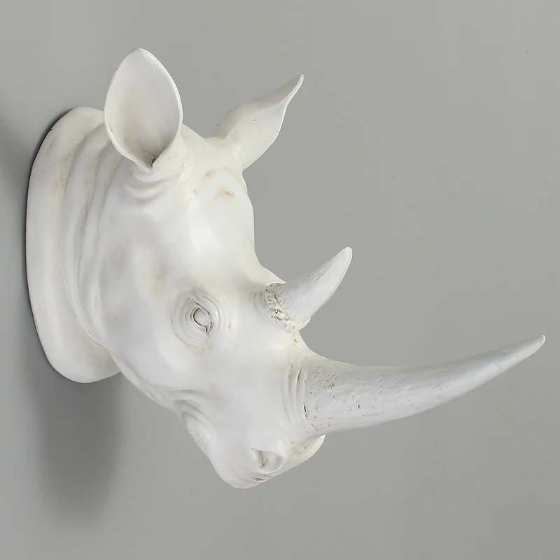 KiWarm носорог глава орнамент белый животного статуи, ручные изделия для дома, отеля, настенный художественный декор смолы экзотические