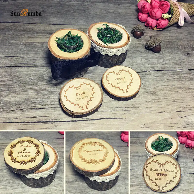 

Wedding Decoration Personalized Custom Ring Box Holder Rustic Wood Wedding Decor Party Engagement Wooden Ring Pillow Boxes