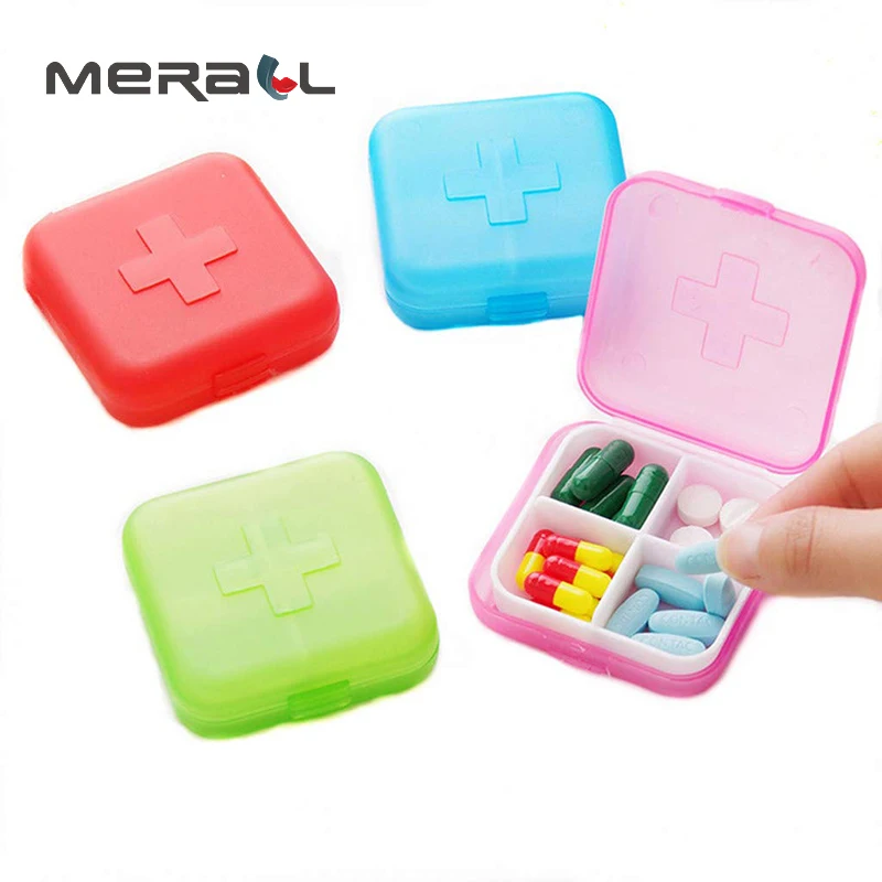 

Pill Box Portable 4 Grids Drug Tablet Medicine Holder Splitter Organizer Plastic Mini Travel Divider Health Dispenser Red 4pc