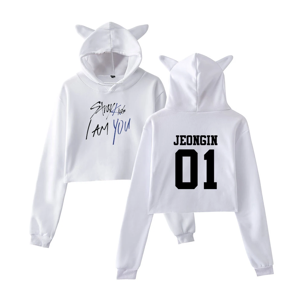  LUCKYFRIDAYF 2018 Stray Kids I Am You Idol Felix/Jisung Print Women Fashion Warm Sex Crop Top Cat H