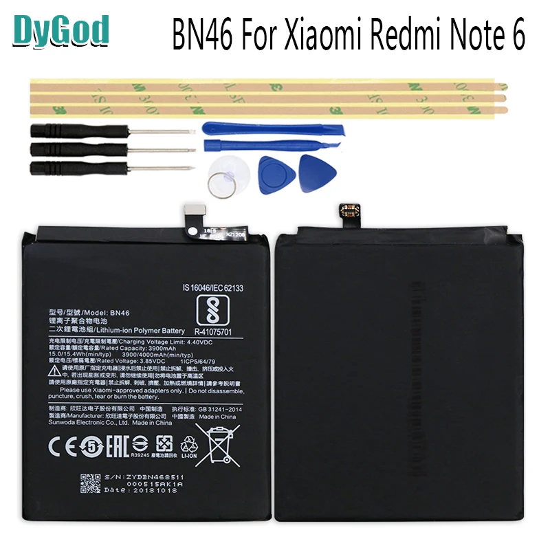 DyGod 3900/4000 мАч BN46 для Xiaomi Redmi Note 6 Экстрим Замена батареи Мобильный телефон +