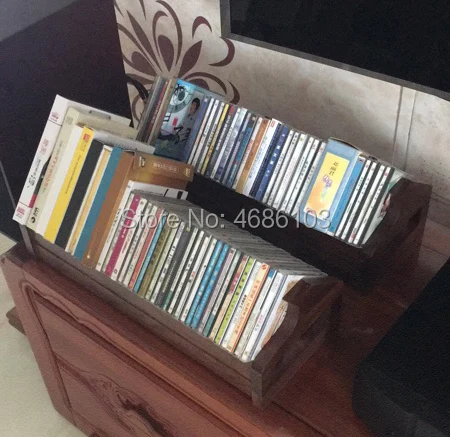 High-End Solid Black Walnut Wood Desktop Bookshelf CD Holder Rack Media Storage CD Rack Stackable Organizer-Holds 40 CDs