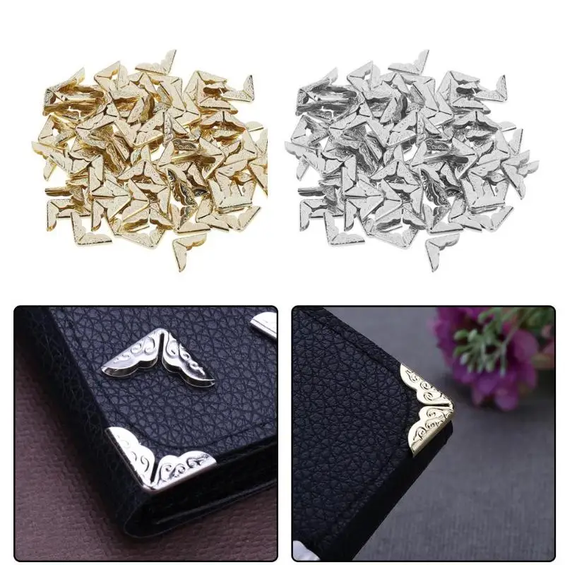 

100pcs Book Tone Scrapbooking Albums Corner Protectors Folders Corner Protectors Sliver Gold Card File Menu Metal Book