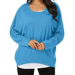 S/M/L/XL/2XL/3XL для женщин пуловер чистый полиэфир цвета Верхняя одежда рукав «летучая мышь» круглый вырез горловины Oversize Женский Свободные