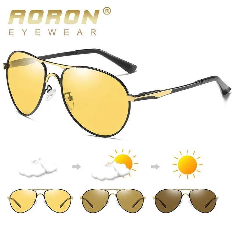 

AORON Photochromic Night Vision Hd Men Sunglasses Pilot Yellow Lens Polarized Uv400 For Driving Bsys8722