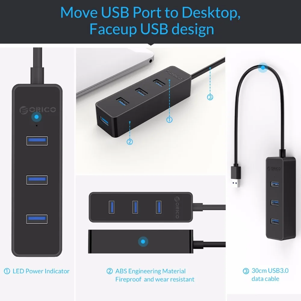 ORICO W5PH4 U3 USB 3 0 4 порта концентратор 5 Гбит/с высокая скорость для ноутбука